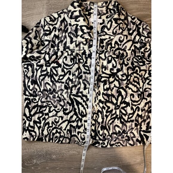 Charter Club Black White Gray Button Down Cropped Swing Linen Jacket Sz XL - Picture 9 of 10